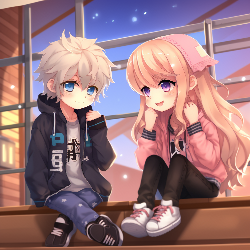 Blonde anime girl tells boy to wear shoes at hangout