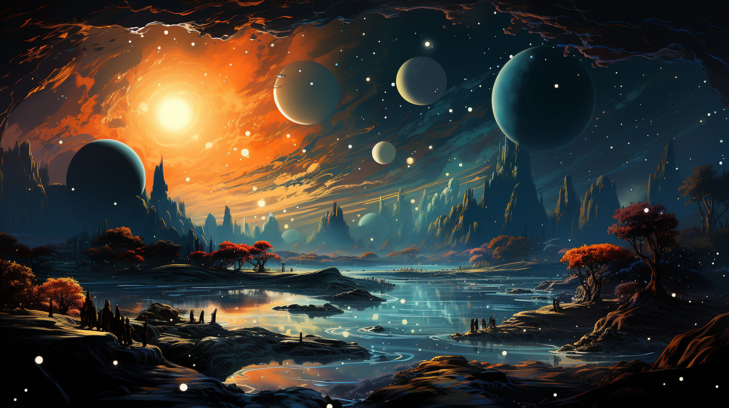 Saturn and Stars in Colorful Galaxy Illustration