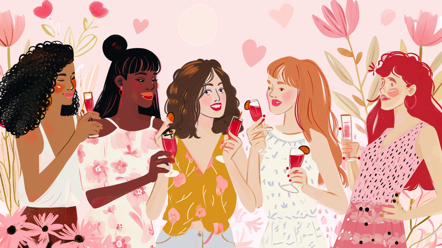 Group of female friends celebrating Galentines Day