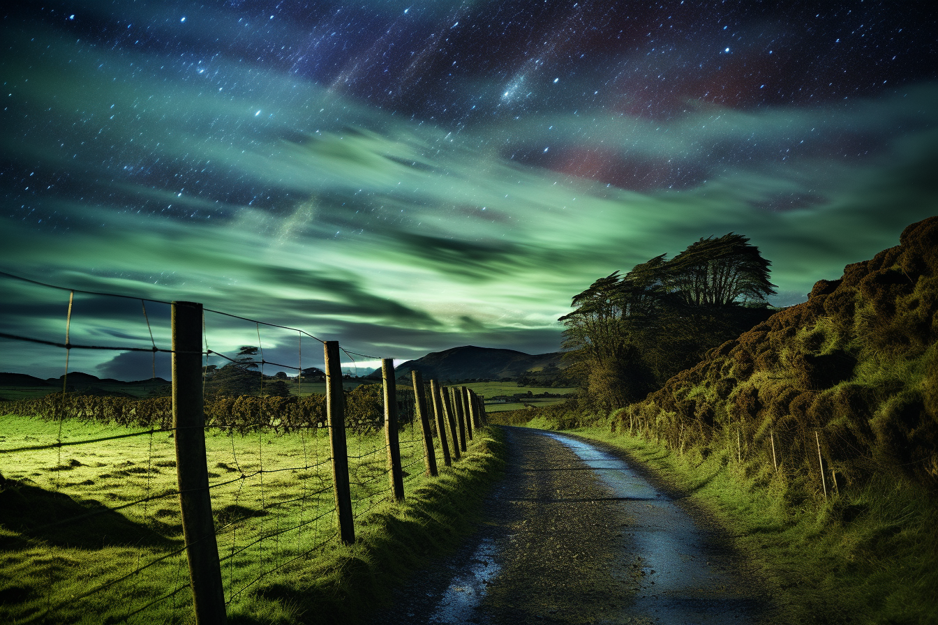 Galician landscape with mesmerizing Northern Lights