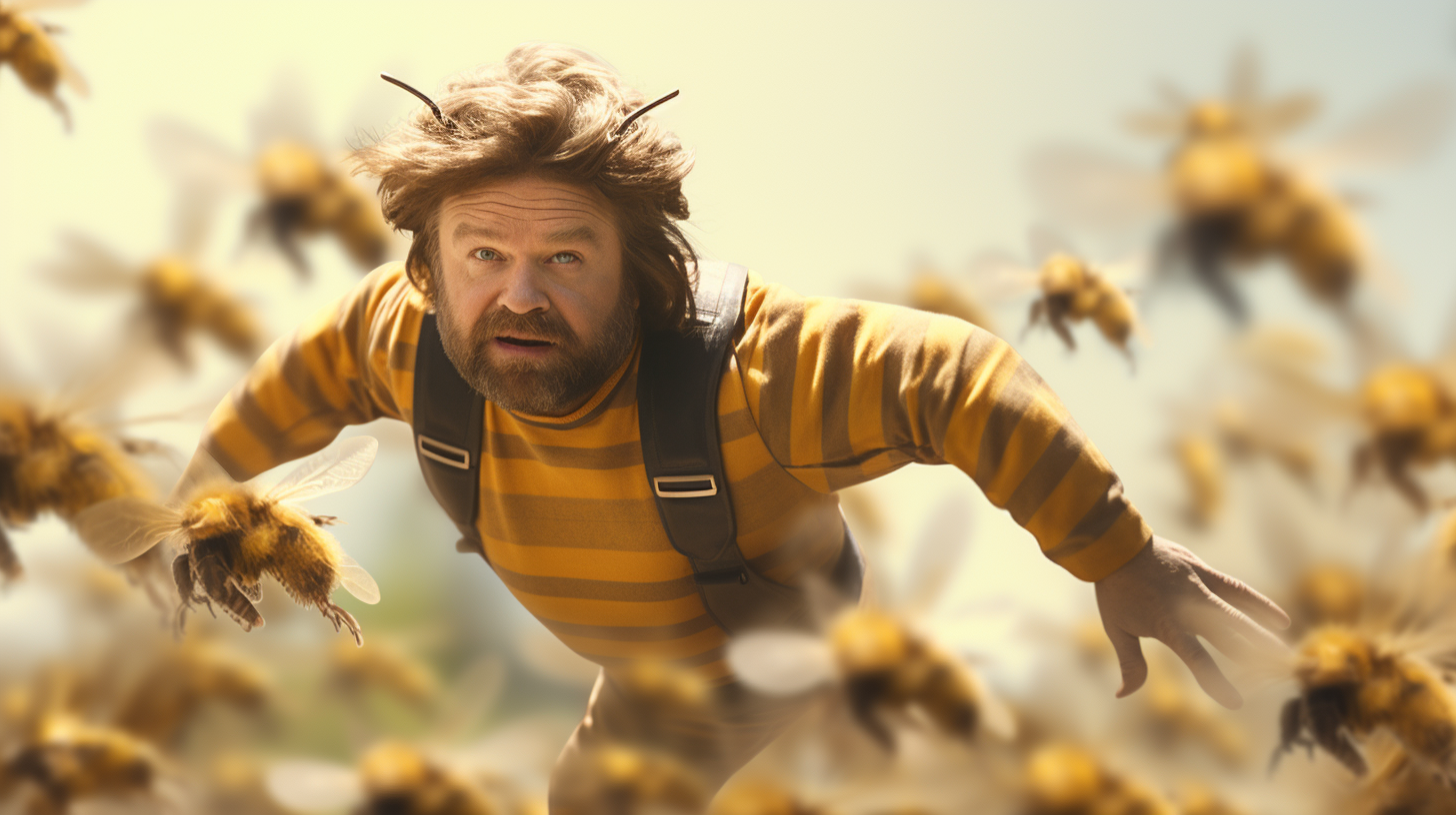 Zach Galifianakis as a photorealistic flying bee