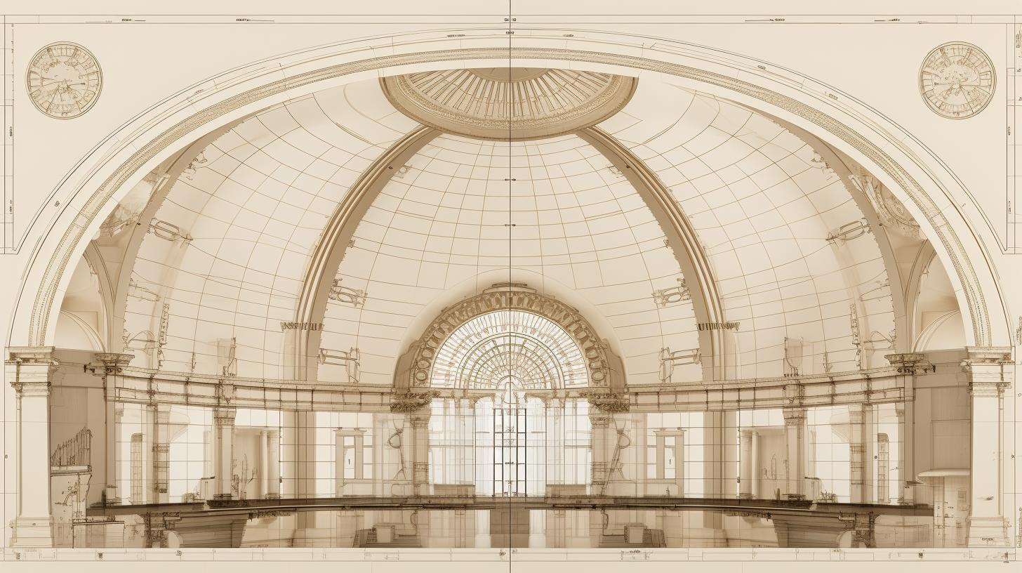 Architectural blueprint of Galleria's iconic dome and flooring