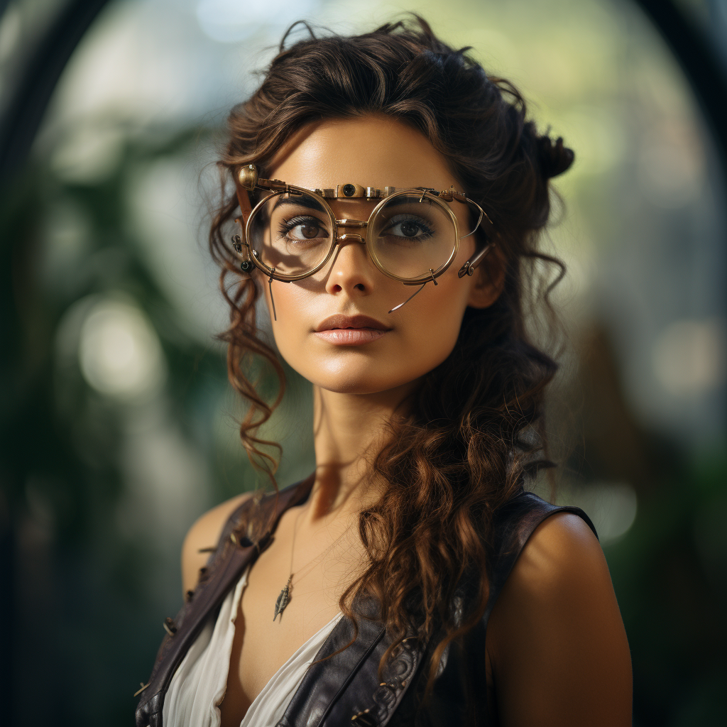 Beautiful Gallic woman wearing AR glasses