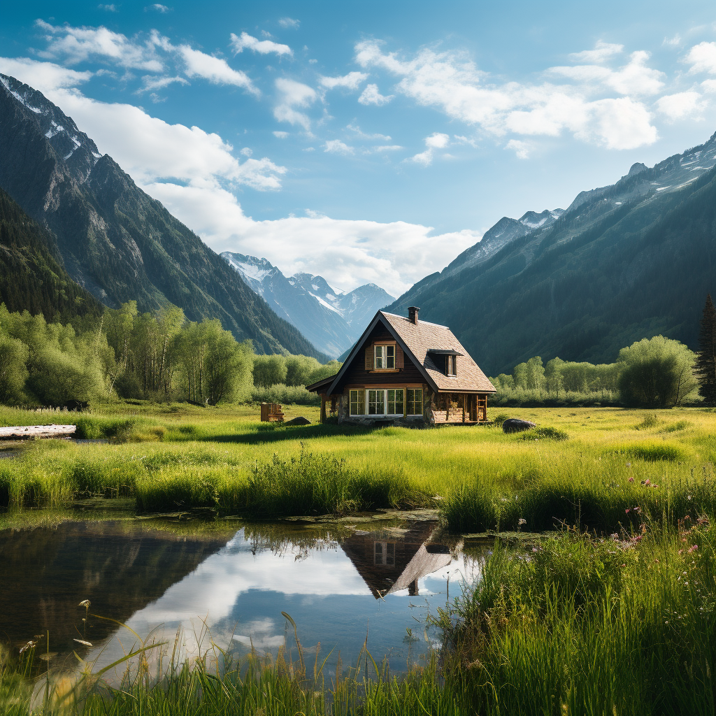 Beautiful Gambrel Roof Cabin in Grassy Meadow