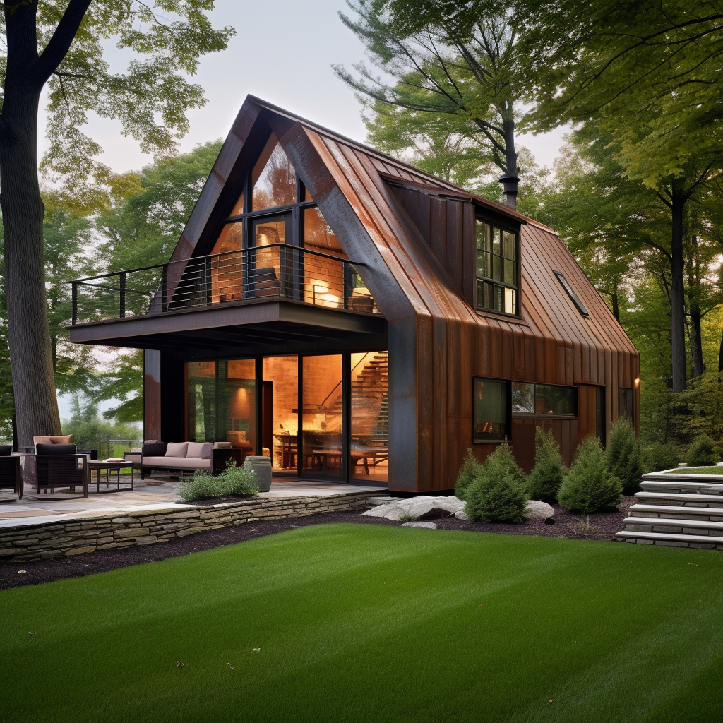 Beautiful log cabin with modern corten steel addition