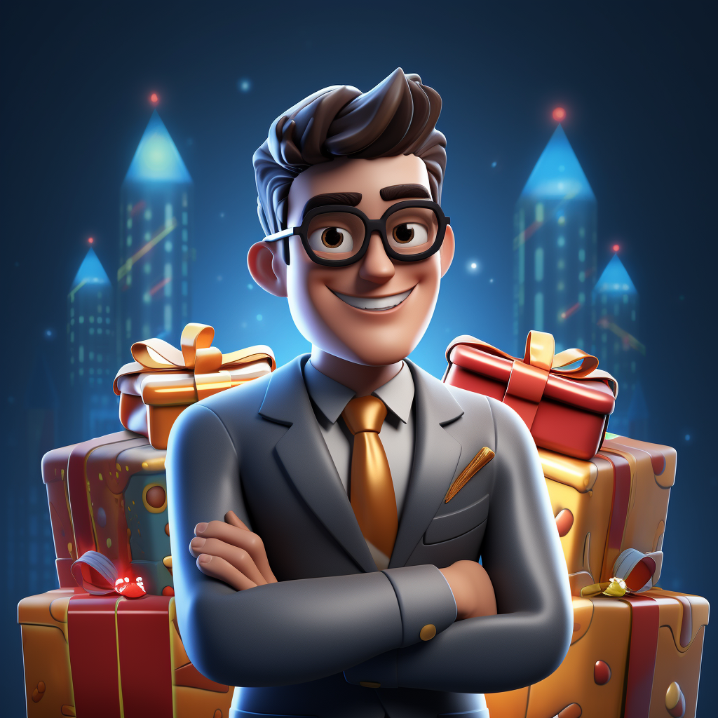 3D game character holding a gift