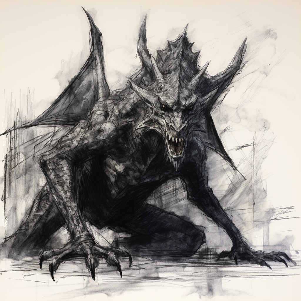 Abstract Dragon Sketch in Dramatic Perspective