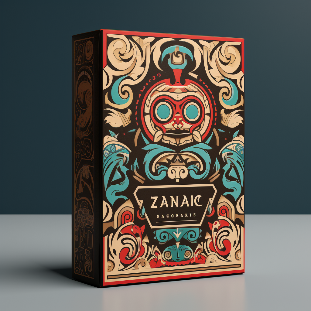 Game packaging with Maori symbols and colors