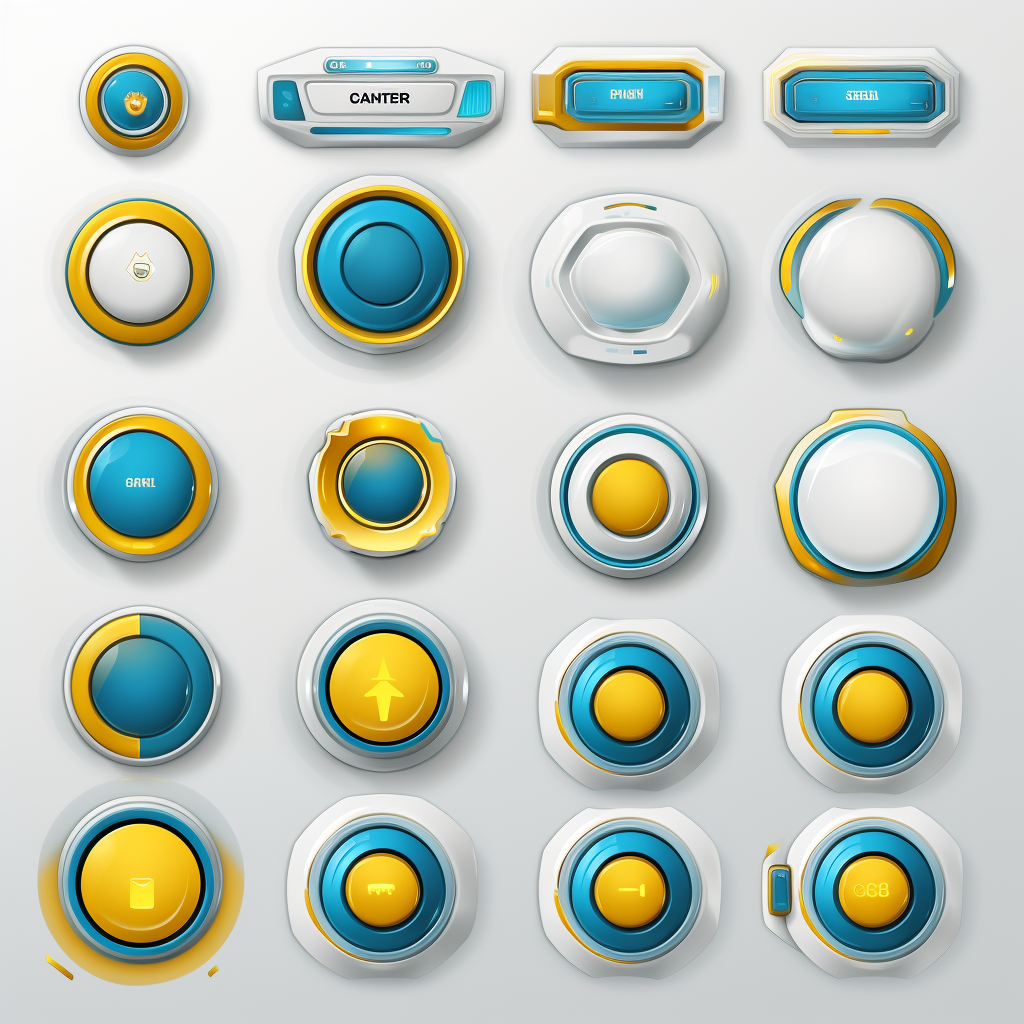 Game UI buttons in white, blue, and yellow