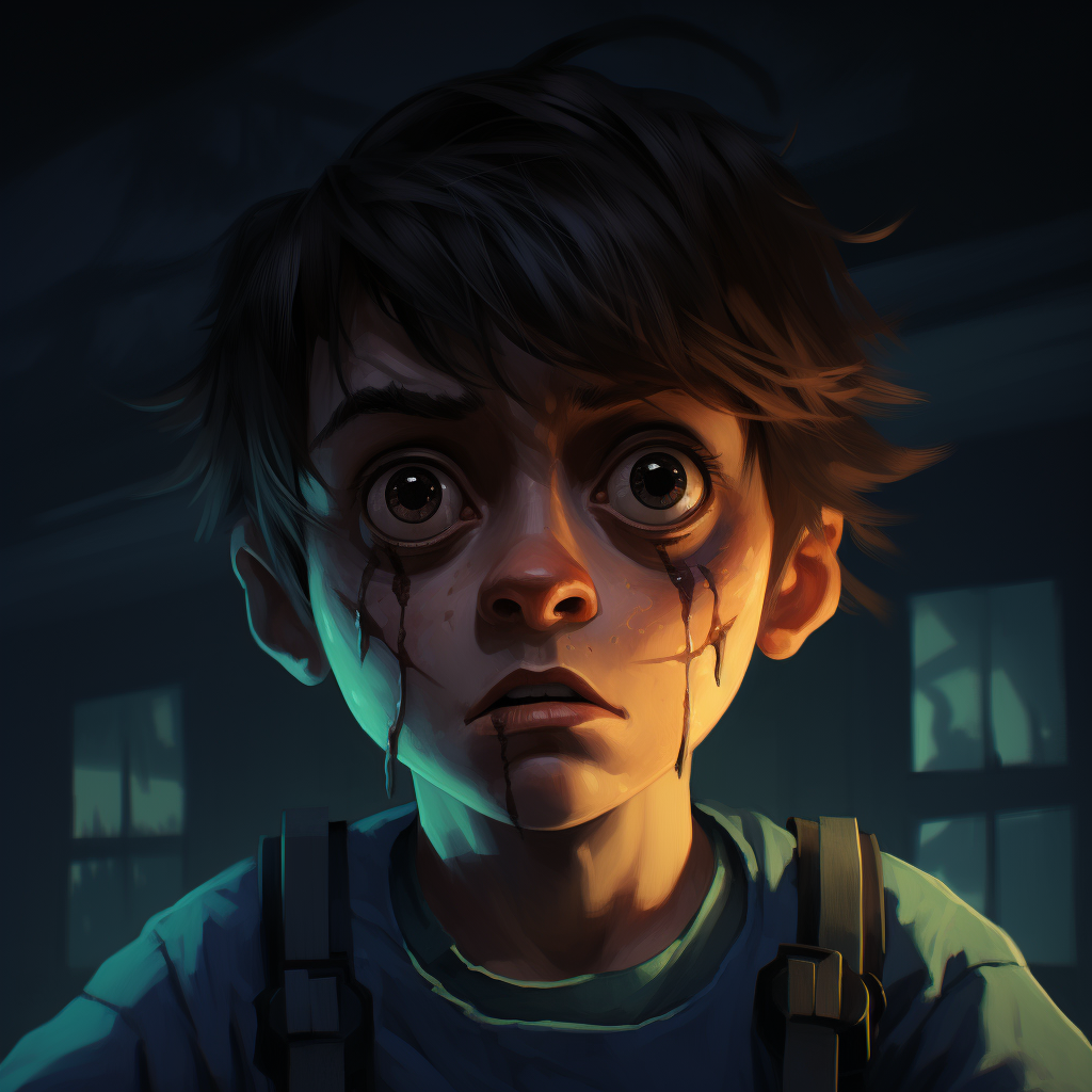 Closeup of Gamer Boy in Horror Gaming Scene