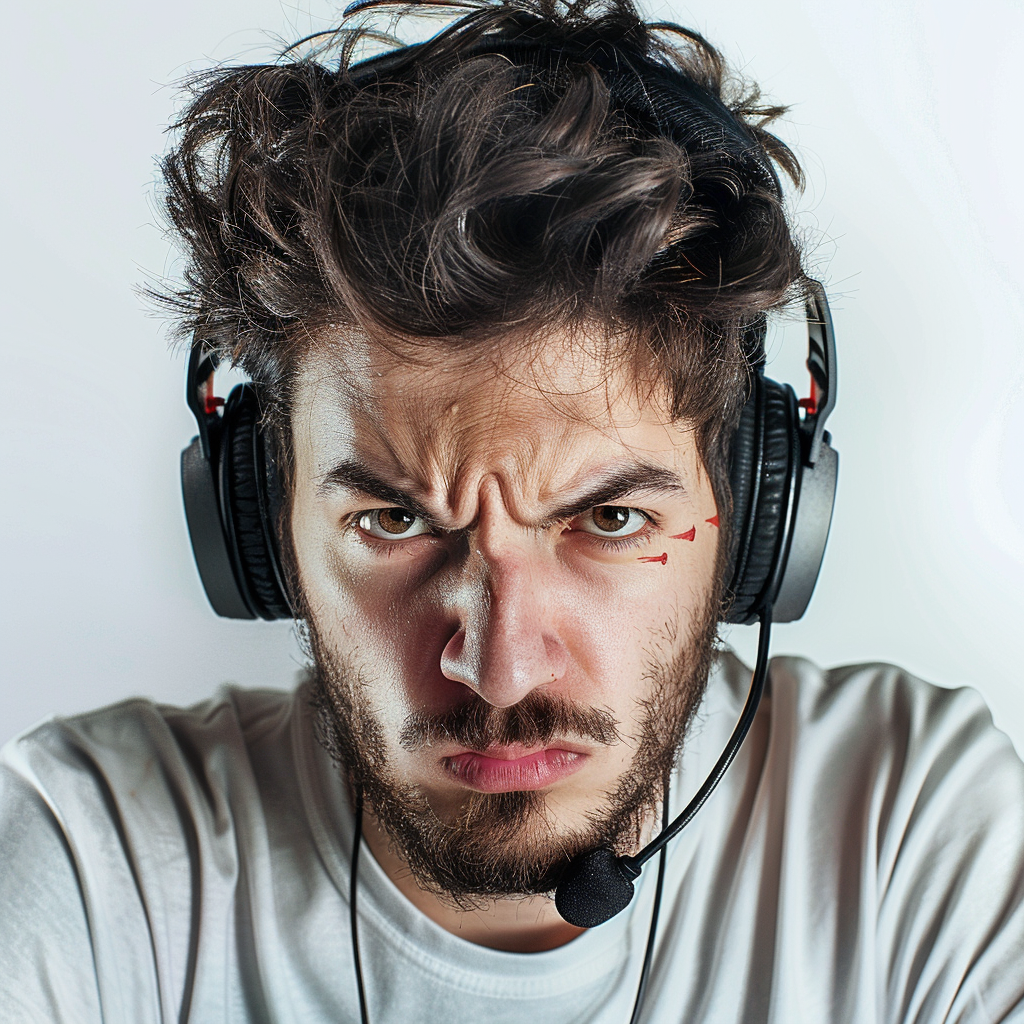 Gamer dude headphones injury white background