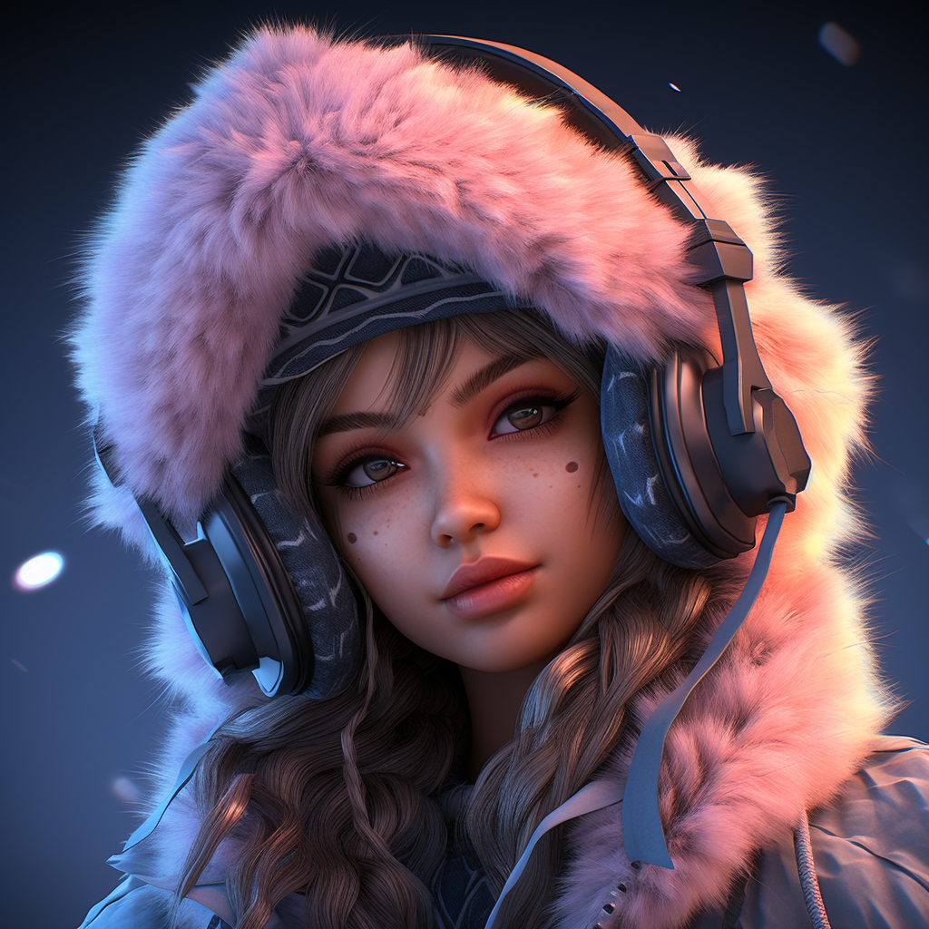 Commusinst gamer girl with fur hat and headphones