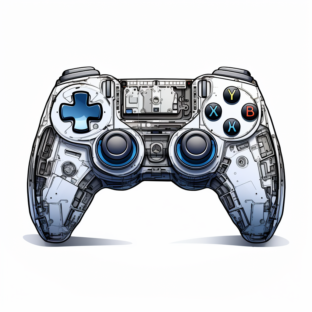 Isolated Gaming Controller Cross-Section on White Background