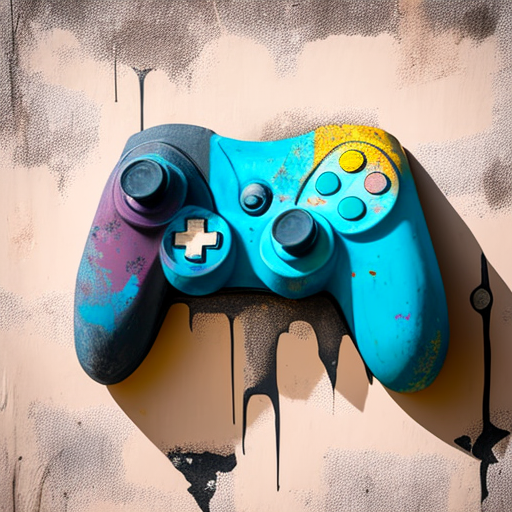 Vibrant gaming controller painted on a wall