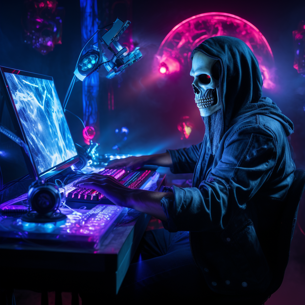 person gaming with skeleton mask