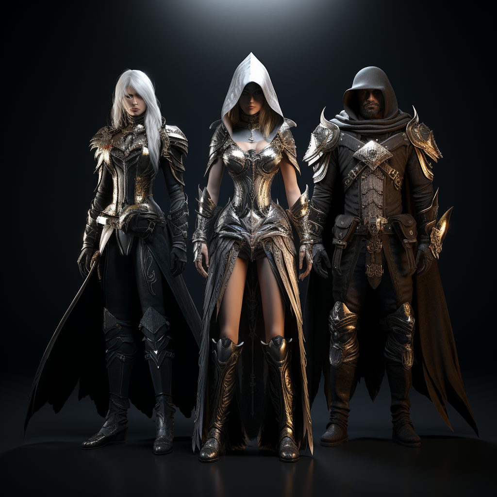 Gaming MMO Three Unique Characters Dark Background