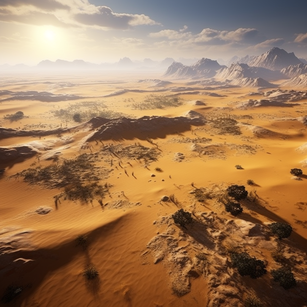 Gaming MMO Yellow Sand Desert Mountains Aerial View