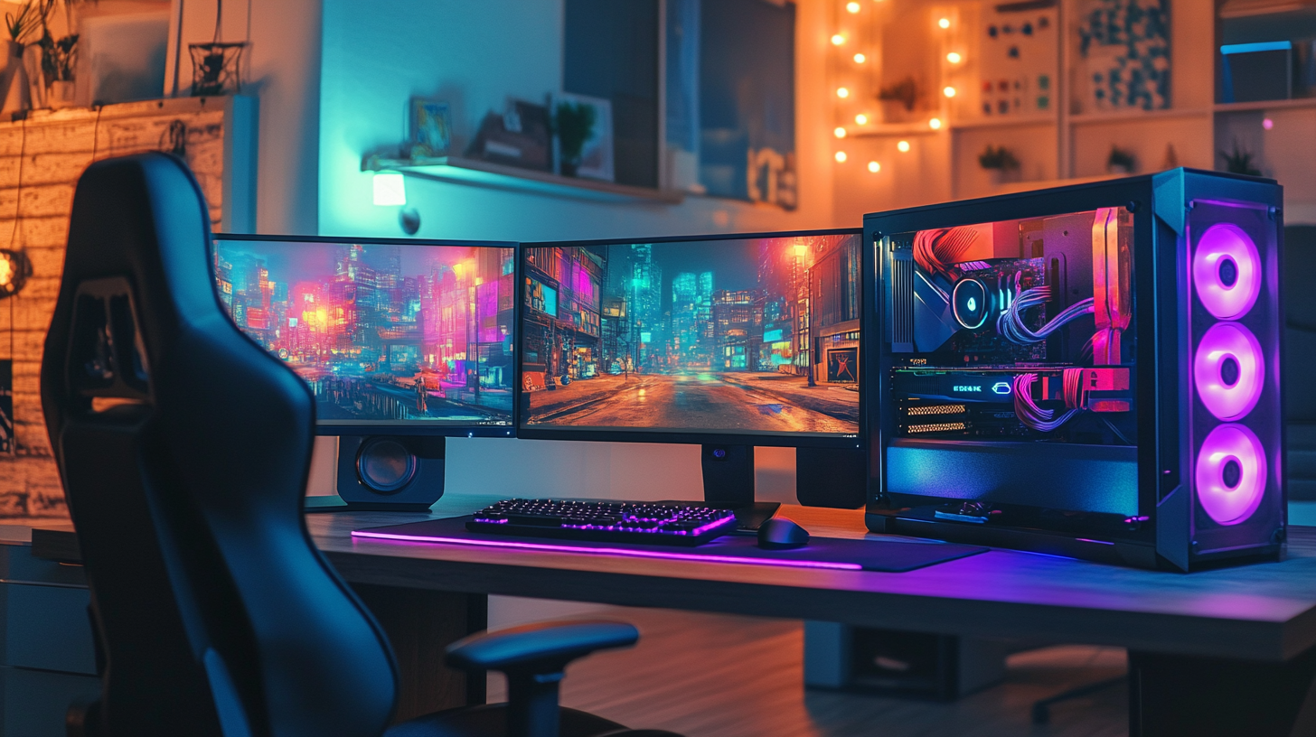 Modern Gaming Setup Desk Monitors