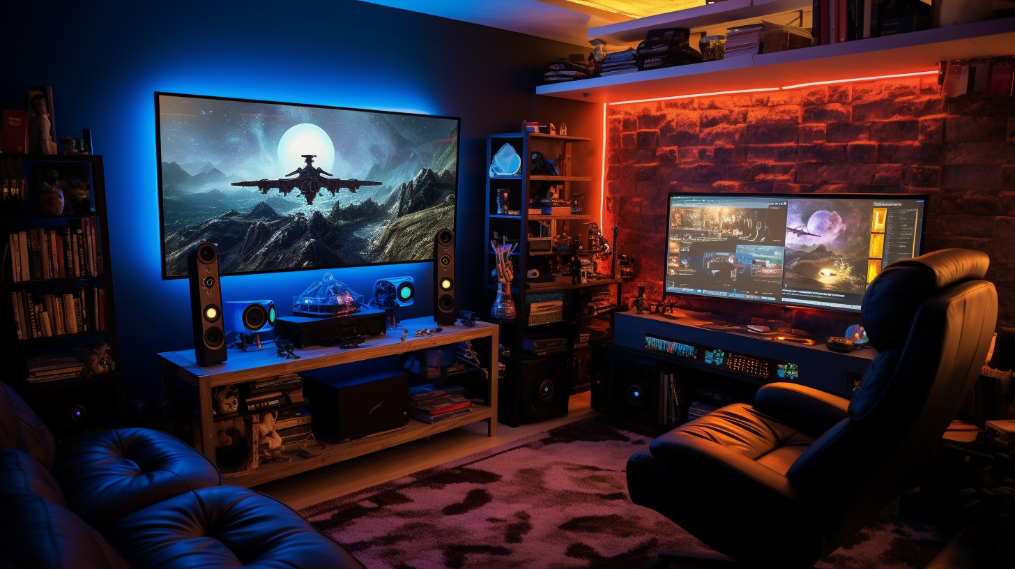 Modern gaming setup in living room