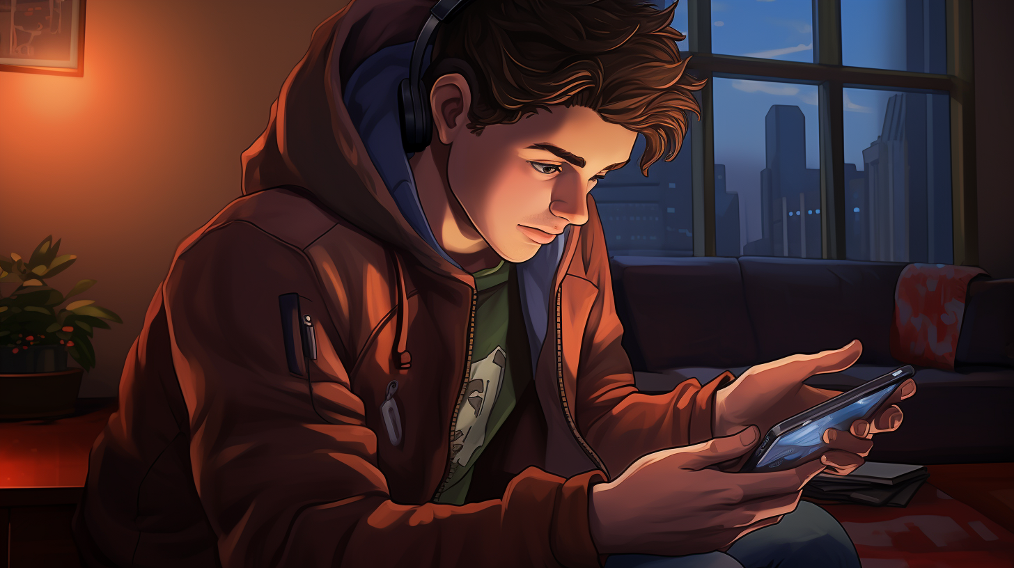 Teenage boy enjoying multiplayer mobile gaming