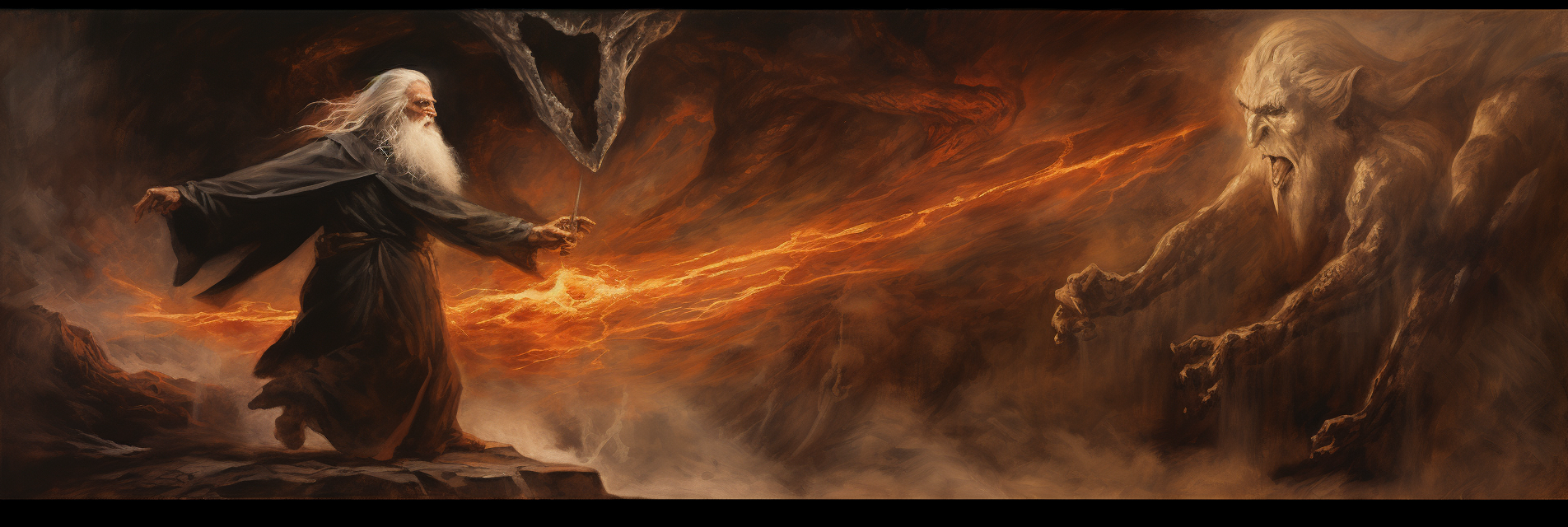 Powerful Gandalf battles fearsome Balrog