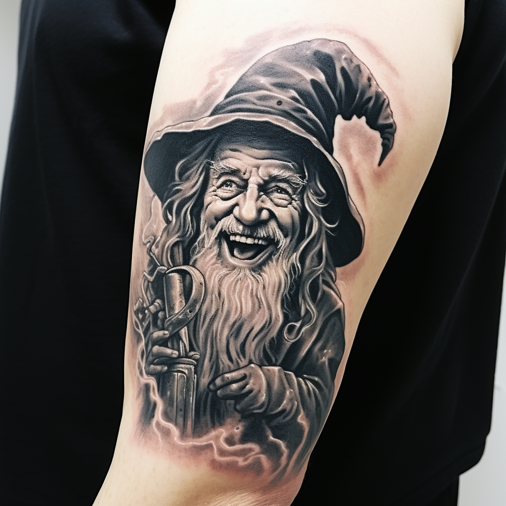 Gandalf with Tattoo Machine Laughing