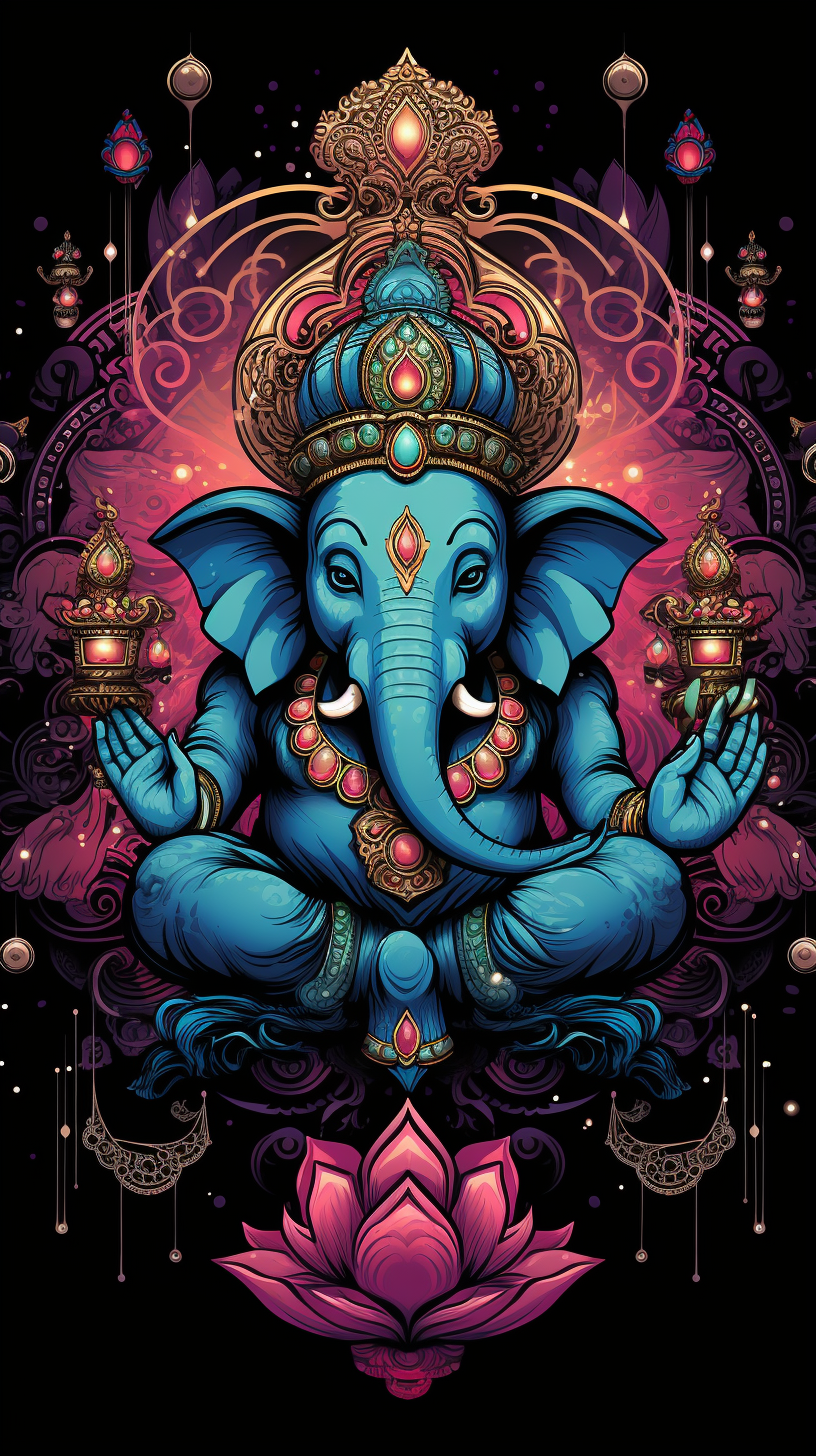 Ganesh with jeweled dark lineart