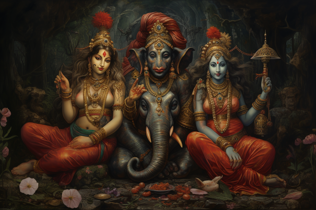 Divine Lord Ganesha with Shiva and Parvati