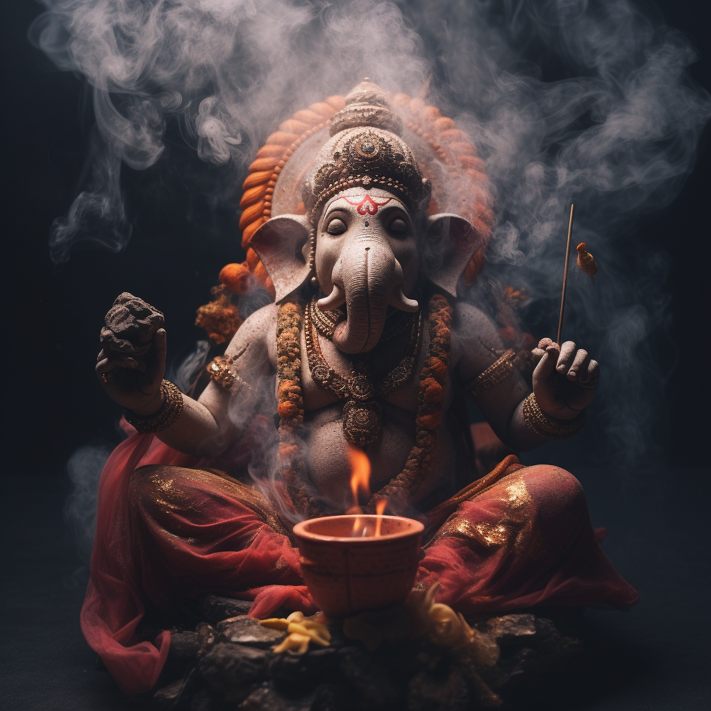 Ganesha formed by smoke on incense stick