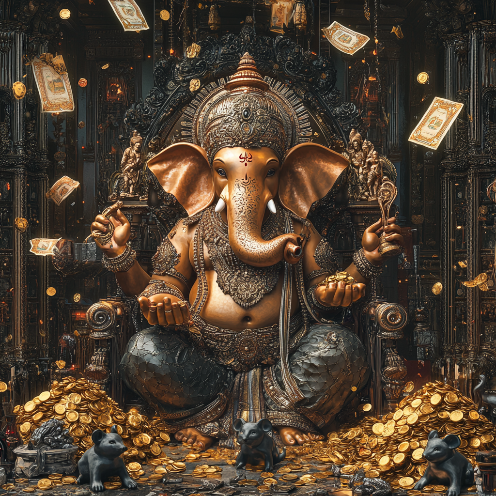 Radiant Ganesha statue with metallic elements