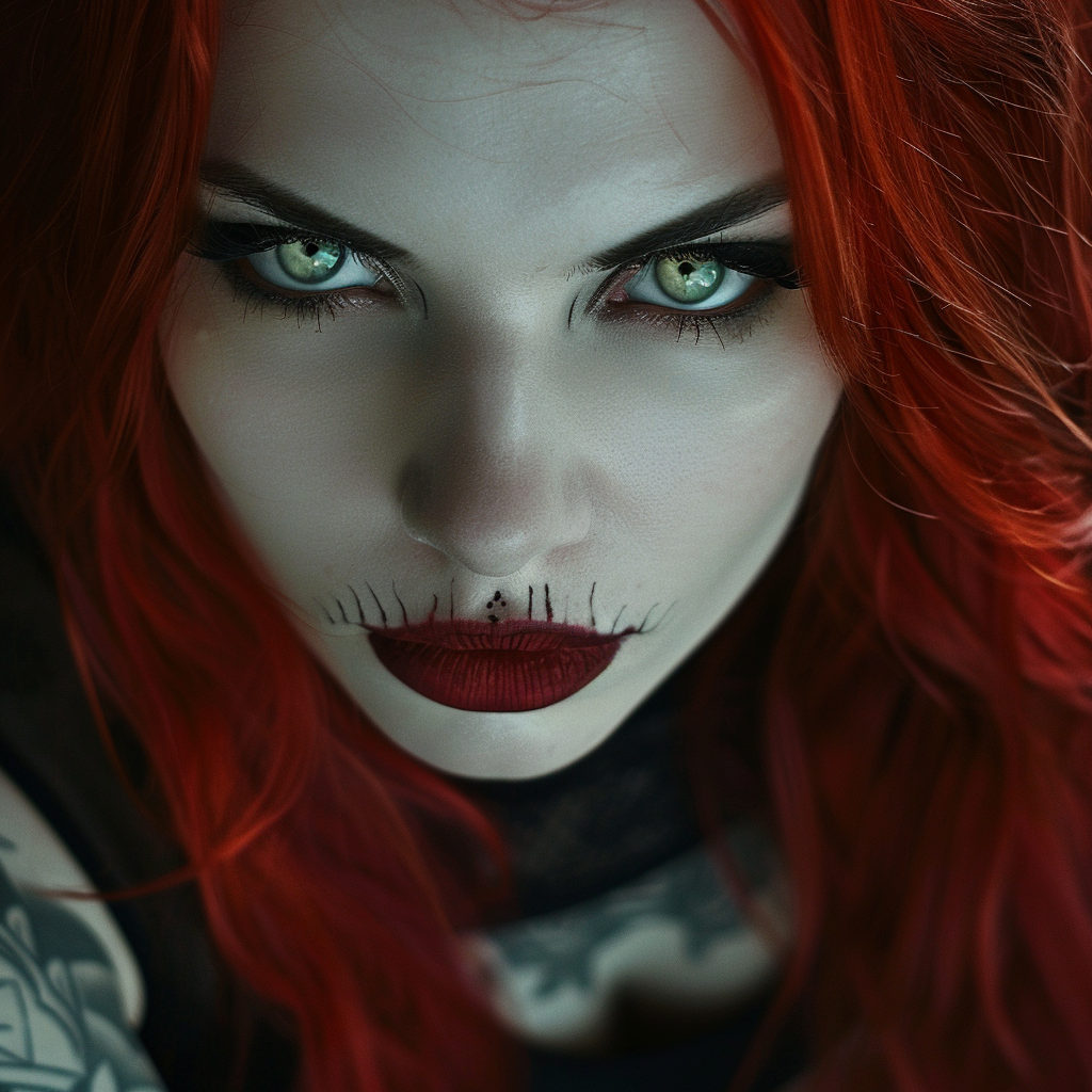 Female vampire with red hair and green eyes