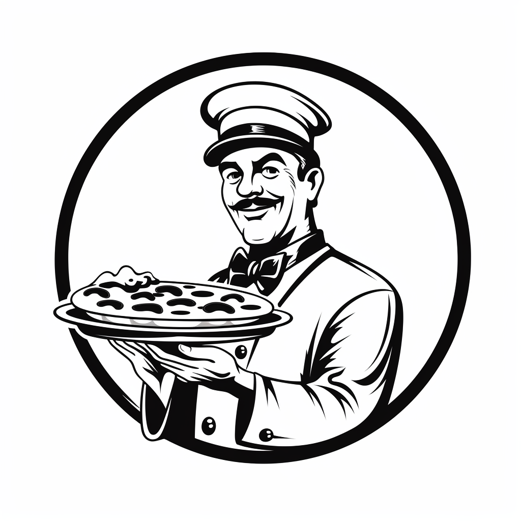 Gangster chef holding pizza cartoon