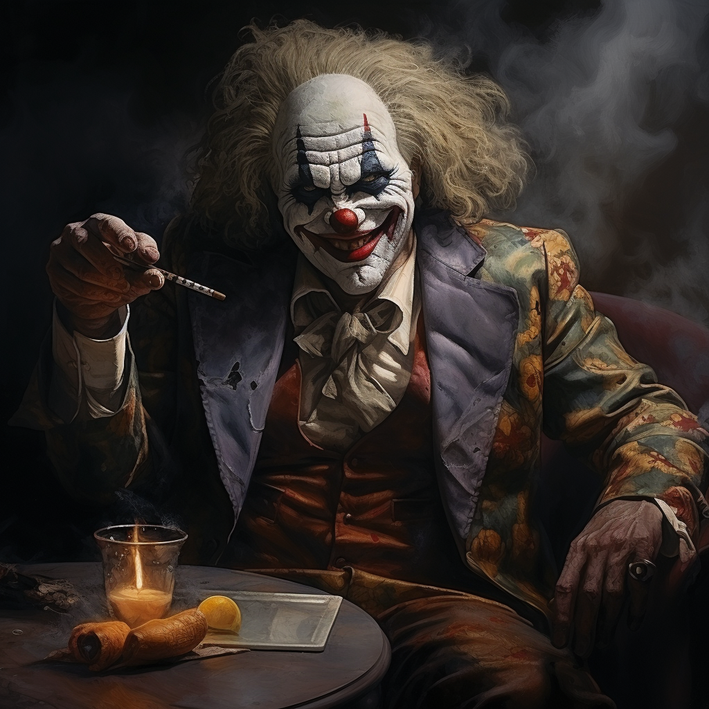 Gangster Clown Smoking Cigar Whiskey Shot