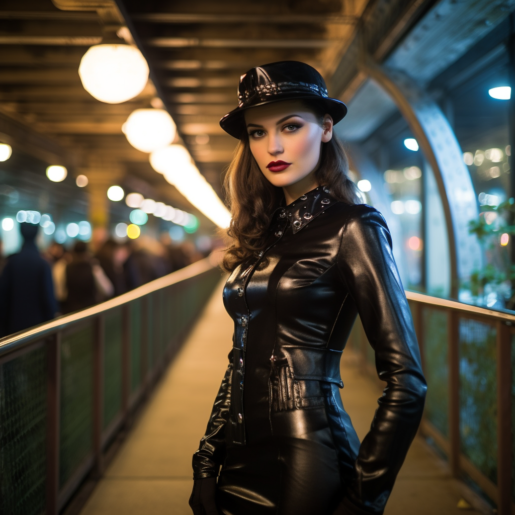 Stylish gangster girl in latex and leather