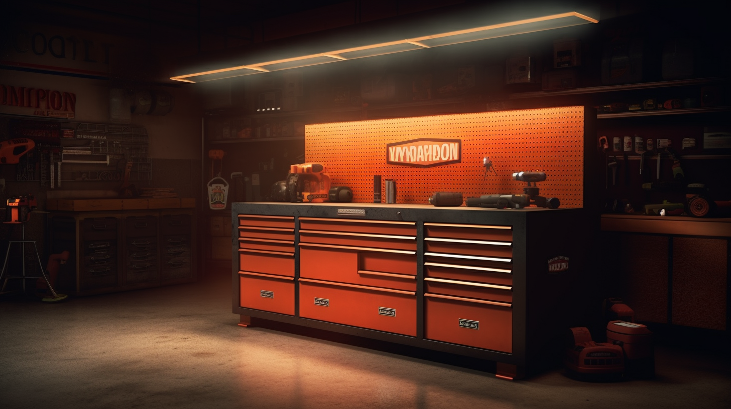 Photorealistic image of a garage roller cabinet tool box