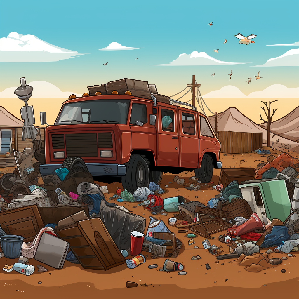 Scene with Garbage Piles - Donations, Recyclables, and Landfill Items