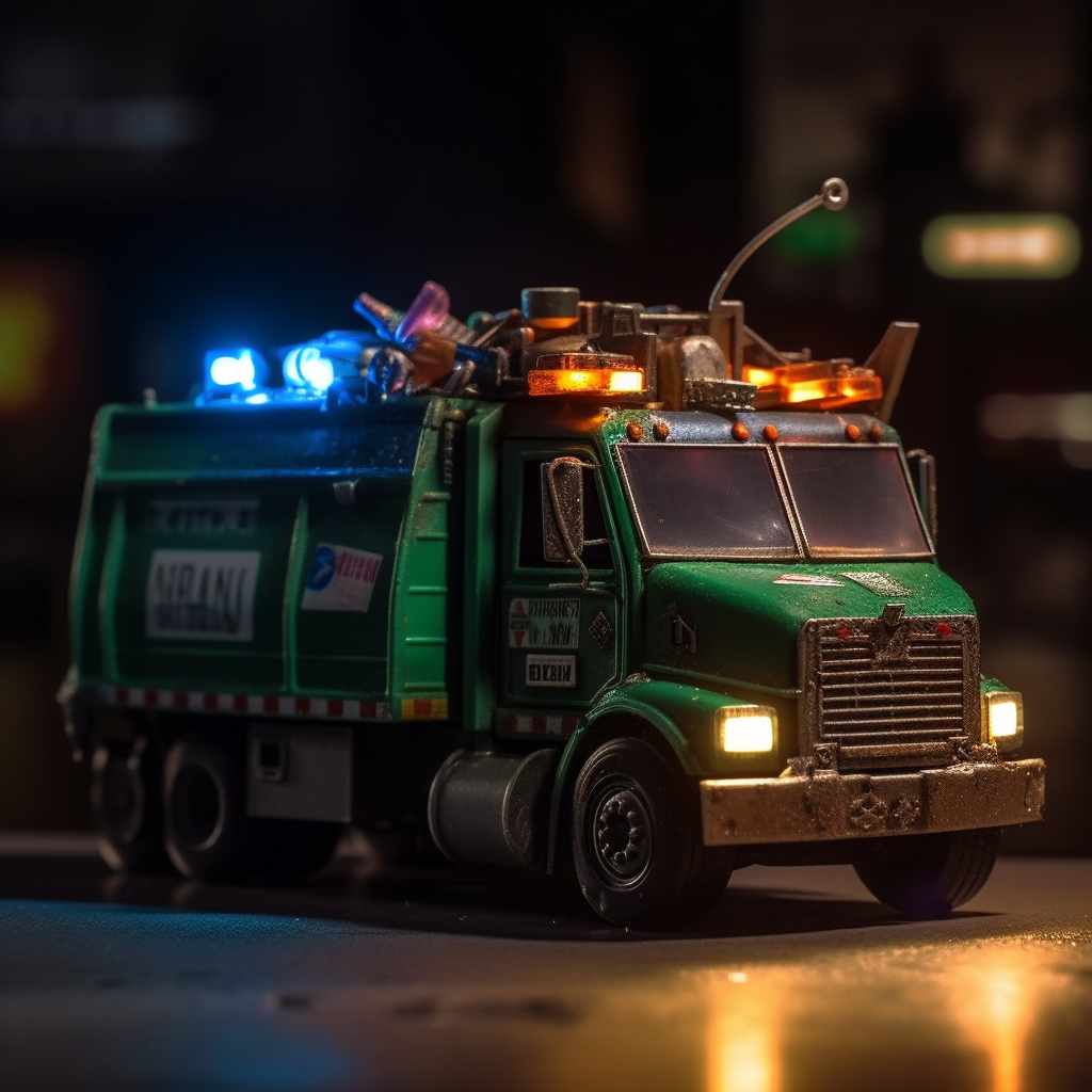 Garbage truck with flashing lights