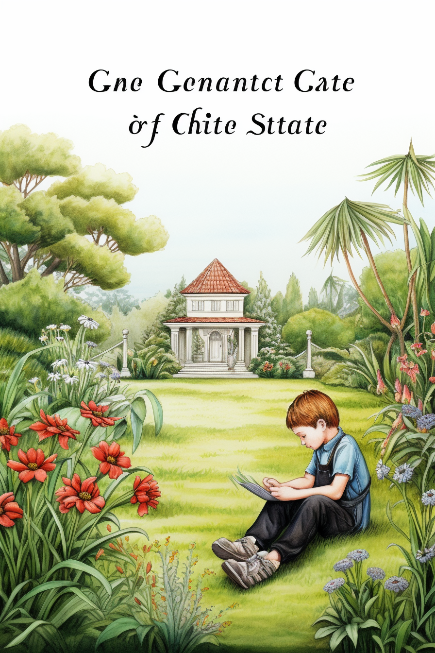 Boy sitting on grass, drawing in book