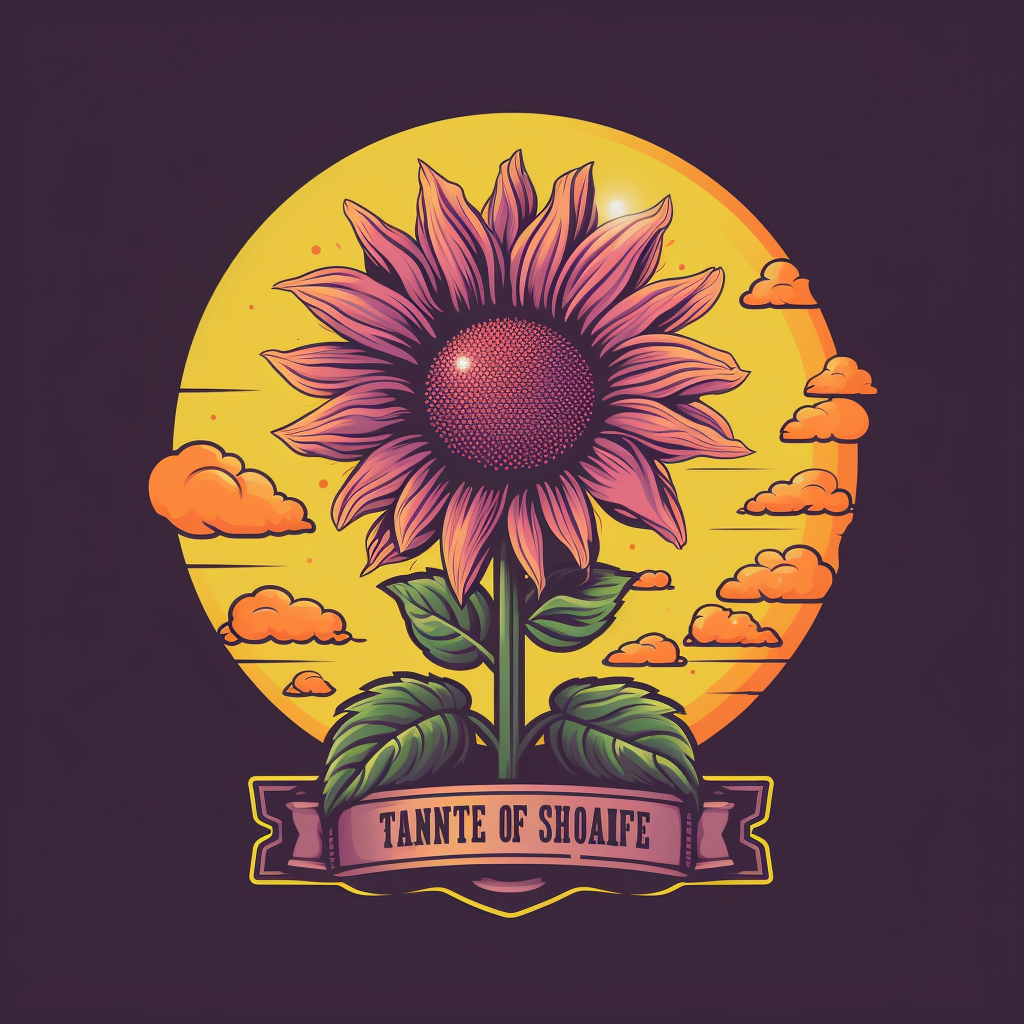 Sunflower-shaped potted plant at a purple sunset