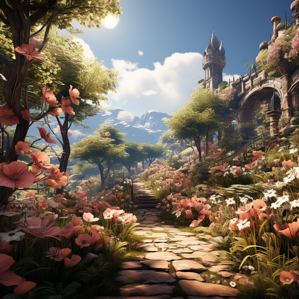 Garden flowers in video game