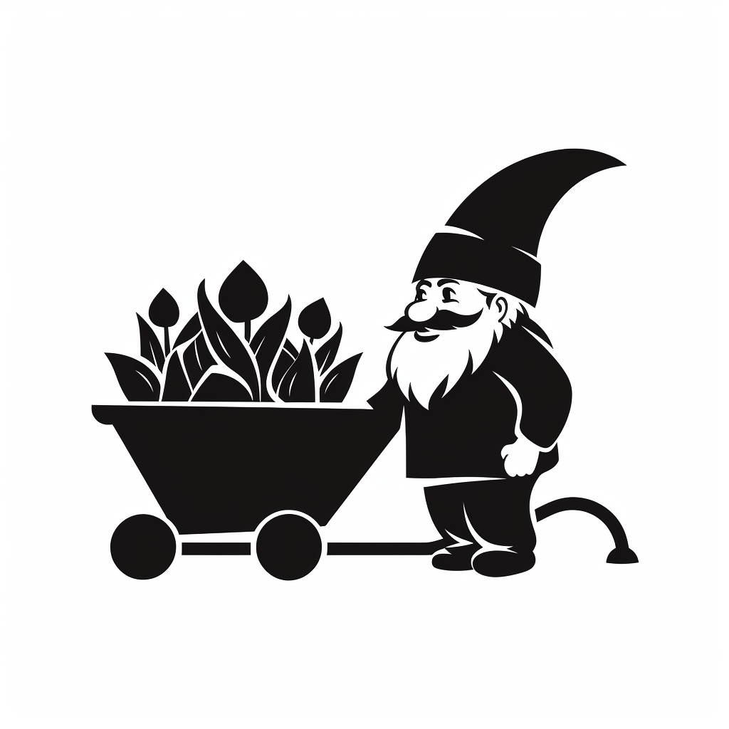 Simple garden gnome with wheelbarrow