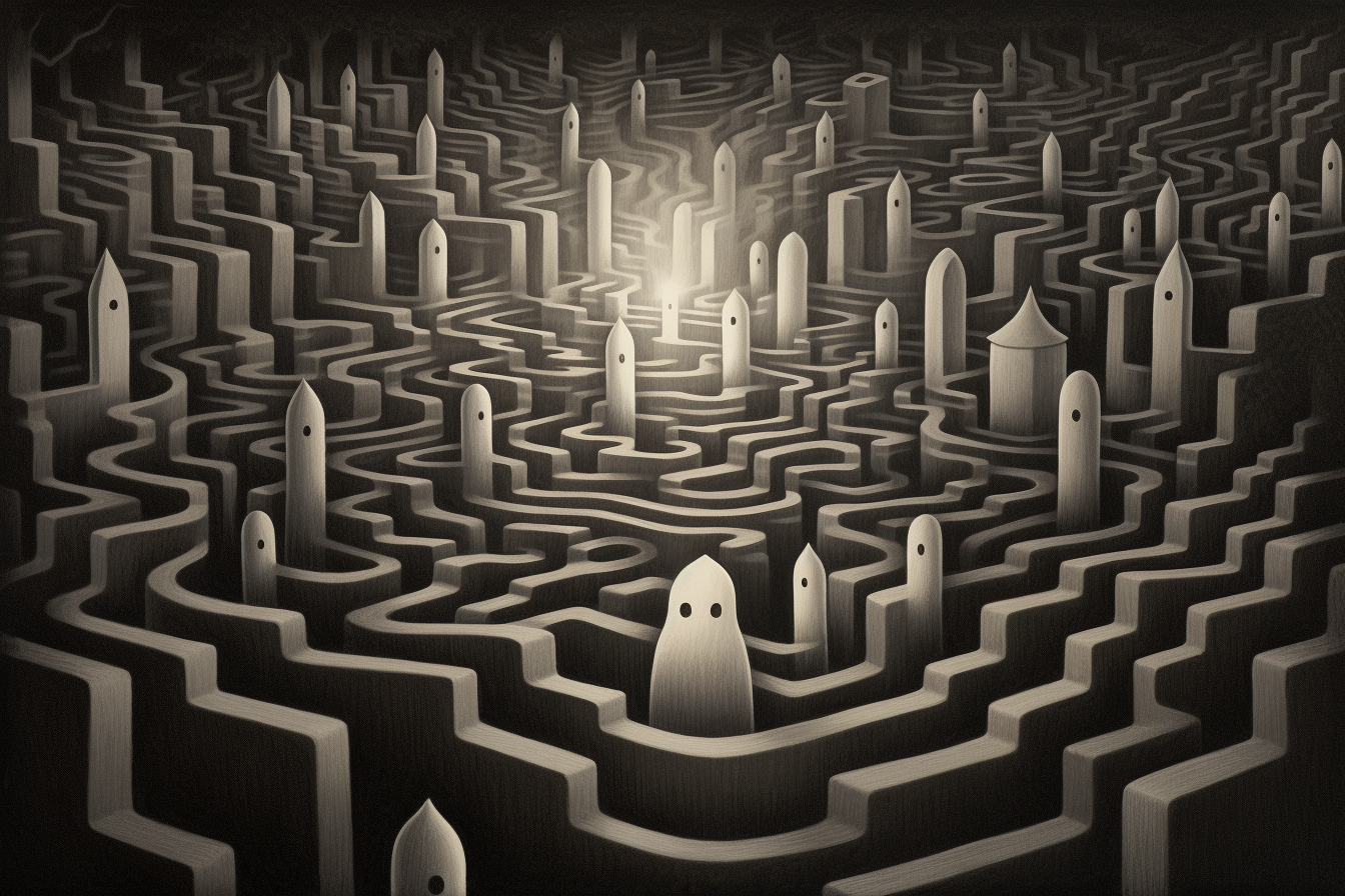 Beautiful garden maze with candles and ghosts