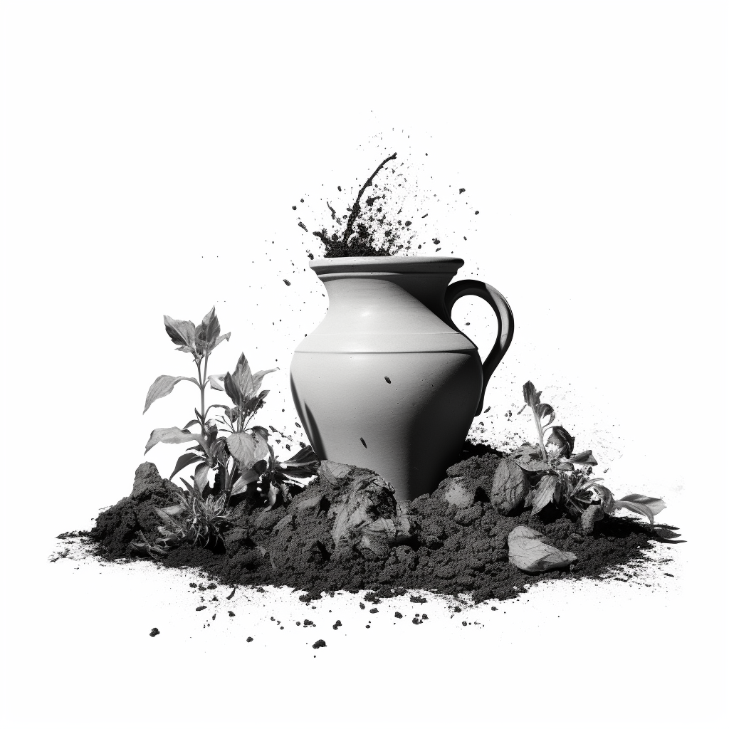 Garden pot with spilled soil illustration