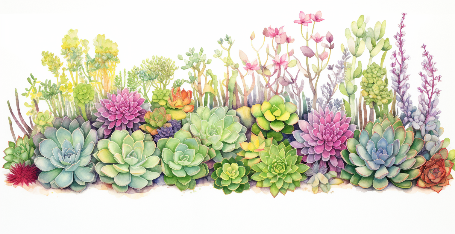 Colorful succulents in watercolor painting