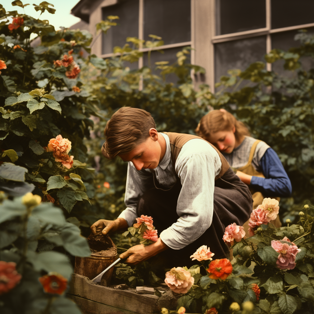 Two people working in a garden