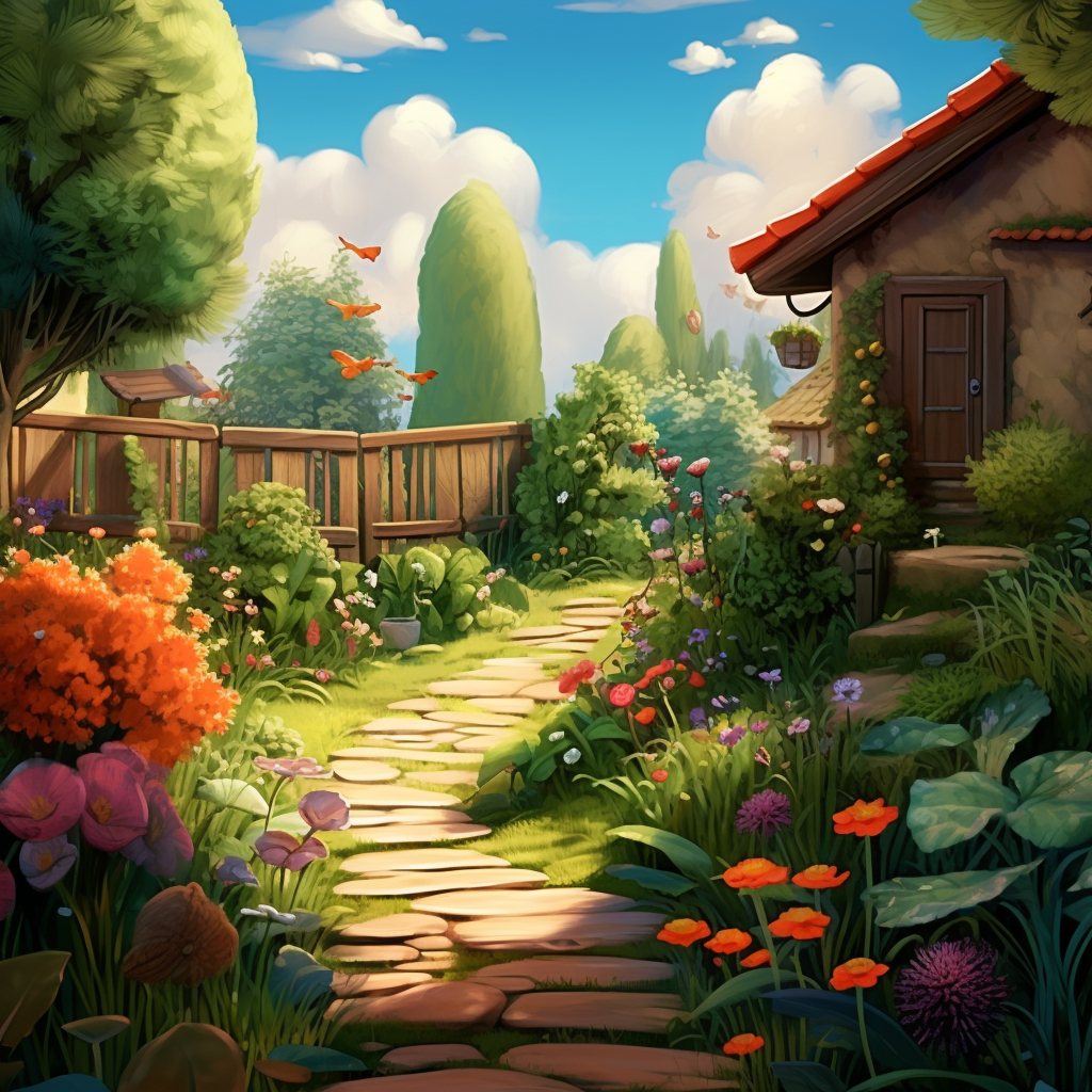 Colorful garden backdrop for children's book illustration