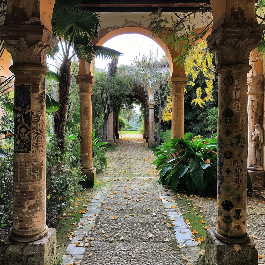 Romanesque Garden with Greenhouse