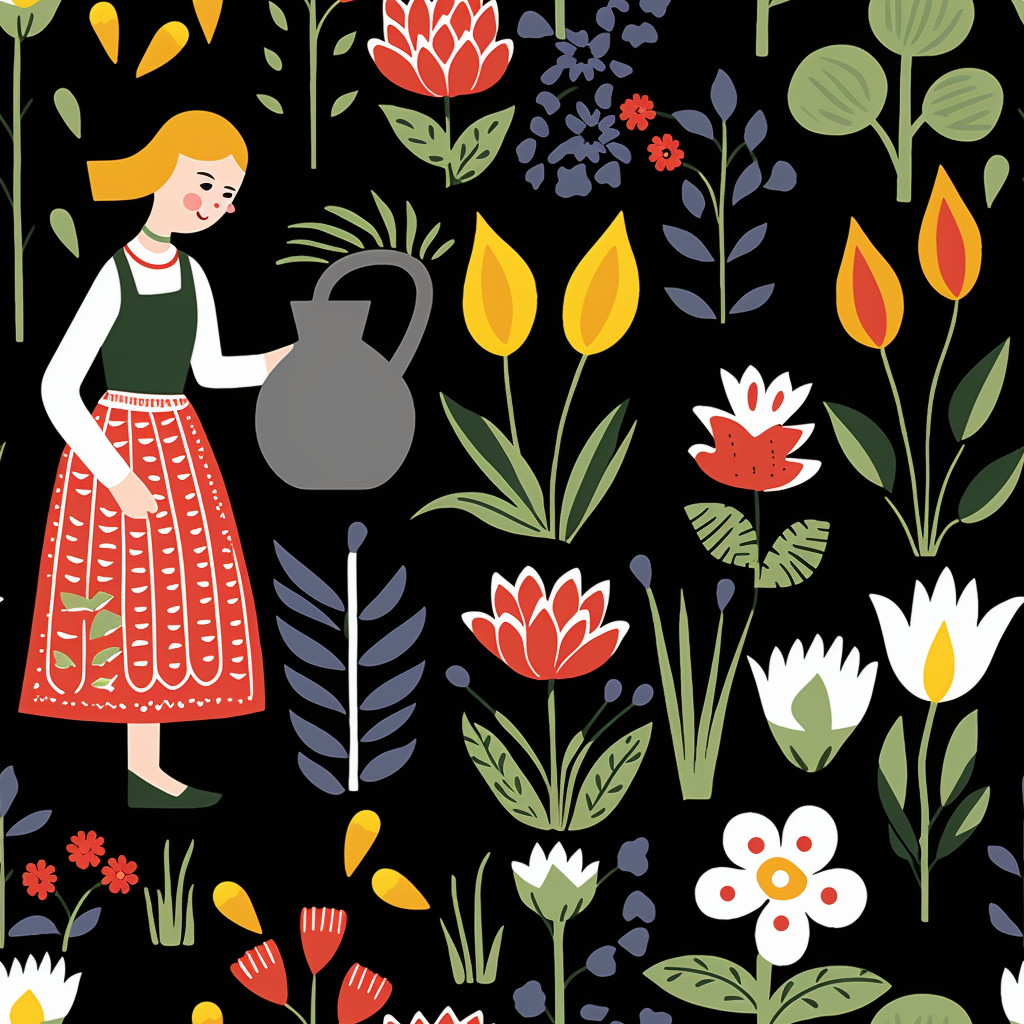 Gardener talking to child, Mary Blair