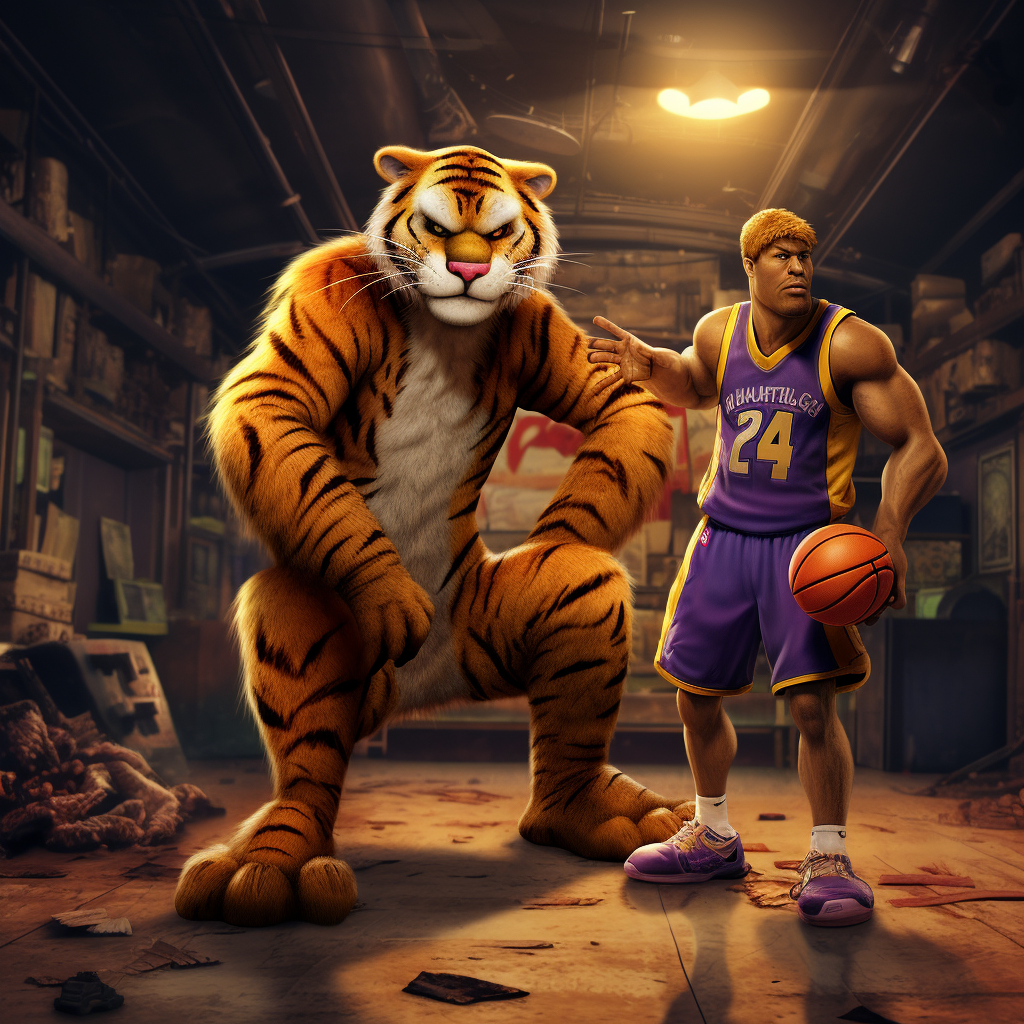 Garfield playing basketball with Kobe Bryant