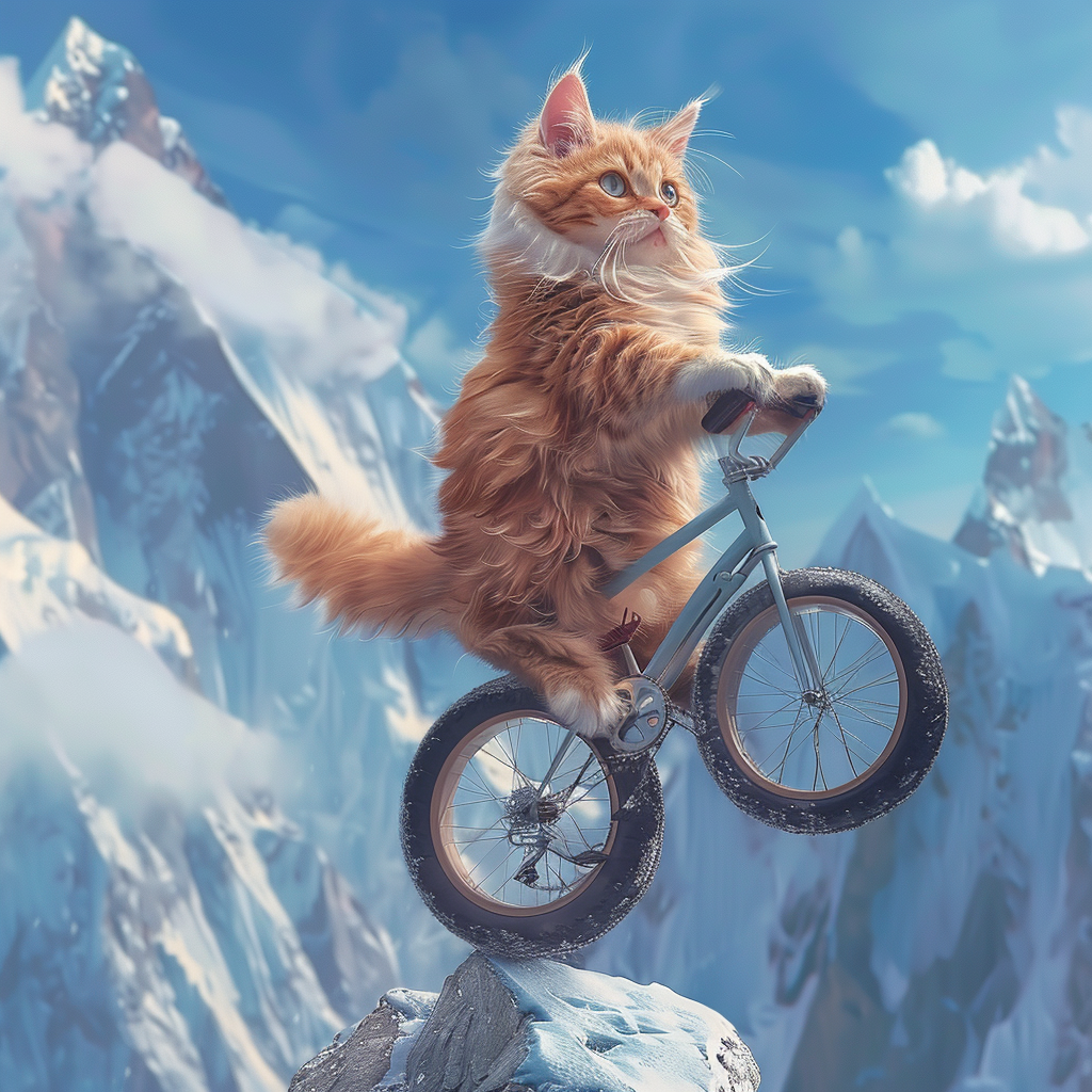 Garfield riding unicycle up Mount Everest